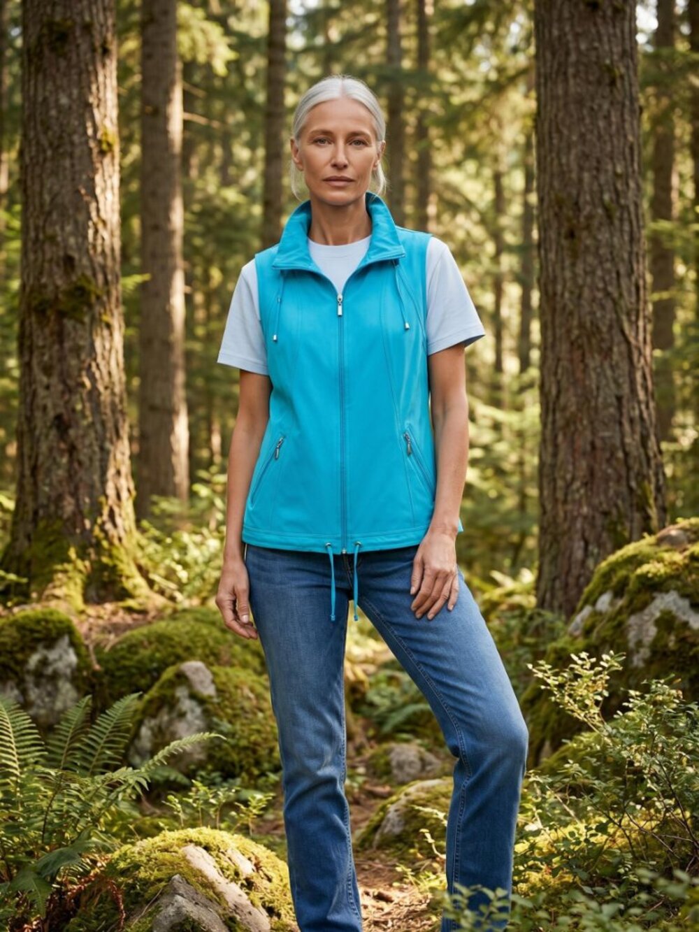 Zenergy by Chico's Turquoise Blue Vest Front Zipper & Zipper pockets Size 2